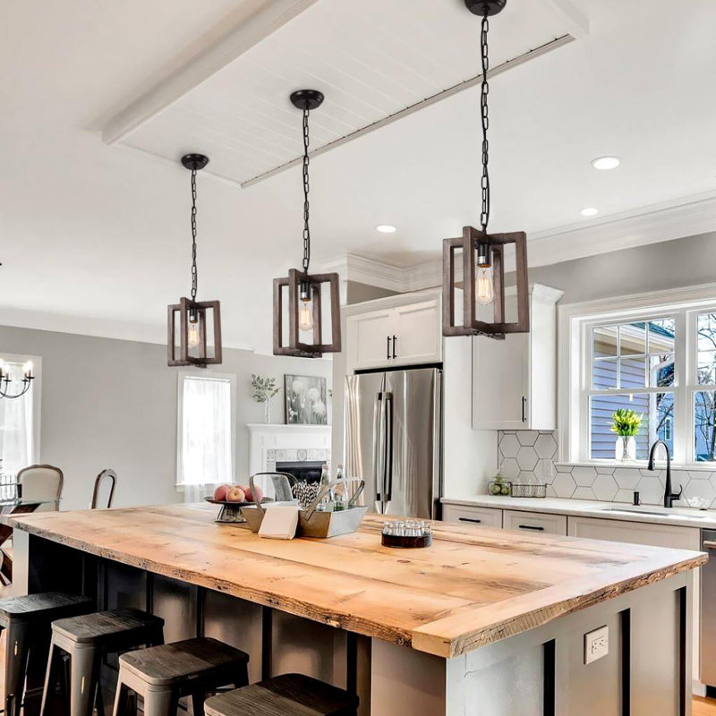 10 inches Wide Mimi Mote Wood Kitchen Island Pendant Lamp